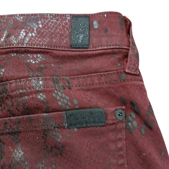 7 For All Mankind Burgundy Metallic Snakeskin Stretch Skinny Jeans size 27 - Picture 7 of 8